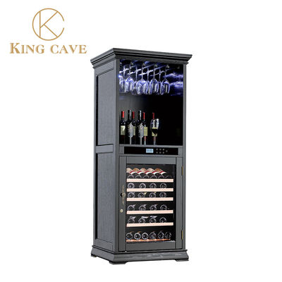 Buen precio Refrigerador de bodega de vidrio Refrigerador eléctrico de vino Refrigerador de vino de madera negro Refrigerador de vino de cocina 240V en línea