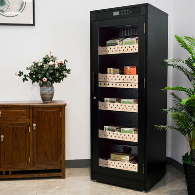 Buen precio Exquisito refrigerador de cigarrillos de madera negra Humidor con control climático de precisión en línea