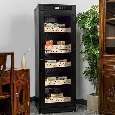 Buen precio Control táctil puerta de vidrio cerrable refrigerador de cigarros de madera gabinete humidor en línea