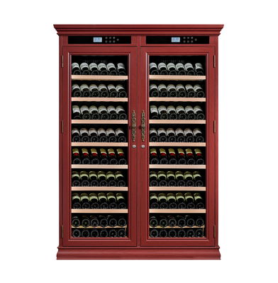 Buen precio Gabinete de enfriador de vino de madera independiente con puertas dobles de vidrio en línea