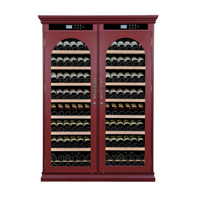 Buen precio Gabinete de refrigerador de vino de doble zona de grado comercial con construcción de madera sólida y puerta de vidrio arqueada en línea