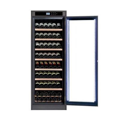 Buen precio Gran refrigerador de vino de cocina de 160 botellas con puerta de vidrio con protección UV y estantes de madera ajustables en línea