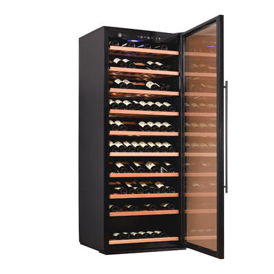 Buen precio Gabinete de refrigeración de vino de cocina independiente con puerta de vidrio cerrable, construcción de madera sólida y control táctil en línea