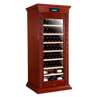 Buen precio Refrigerador de vino de madera sólida con temperatura controlada con puerta de vidrio para almacenamiento de vino premium en línea