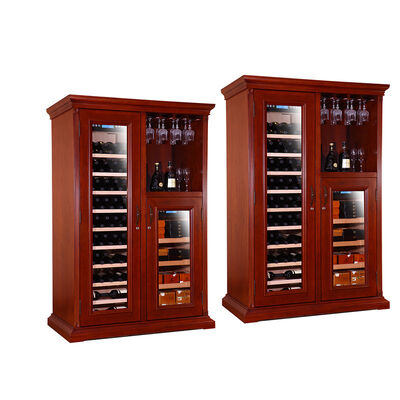 Buen precio Refrigerador de vino de madera sólida con puertas de vidrio dobles y estanterías ajustables y rango de humedad del 50 al 80% para la barra de casa en línea