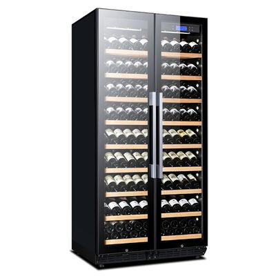 Buen precio Gabinete de enfriador de vino de doble zona con control táctil digital y puertas de vidrio protegidas contra los rayos UV en línea