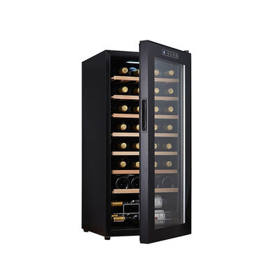 Buen precio Cabinet de refrigeración de vino con puerta de vidrio con protección UV y estantería de madera de primera calidad en línea