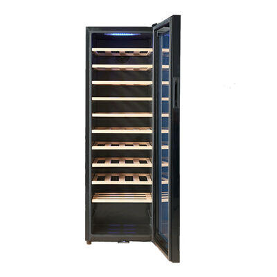Buen precio Refrigerador de vino de madera de zona única con iluminación LED de puerta de vidrio templado y nivel de ruido inferior a 42 dB en línea