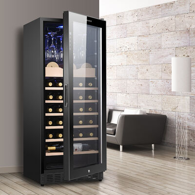 Buen precio Armario de refrigerador de vino de madera maciza con puerta de cristal de bloqueo y control táctil digital en línea