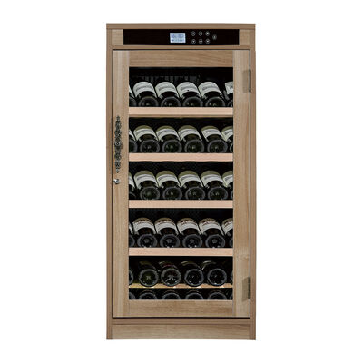 Buen precio Armario enfriador de vino de madera con control digital de temperatura, estantes ajustables y puerta con cerradura en línea