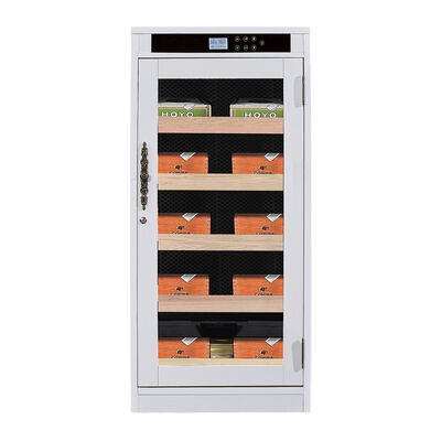 Buen precio Control táctil digital inteligente gabinete de humidor de cigarro eléctrico con puerta de vidrio cerrable y sistema de humidificación incorporado en línea