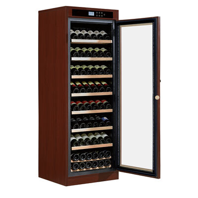 Buen precio Control de temperatura de precisión Cabinet de refrigeración de vino de madera con panel táctil digital y estantes de madera en línea