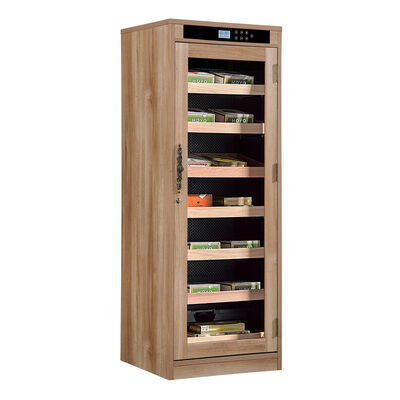 Buen precio Armario de humidor de cigarros eléctricos de madera maciza con puerta de vidrio cerrable y control de humedad ajustable en línea