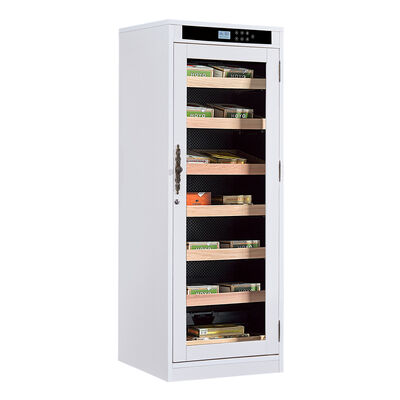 Buen precio Humidificador moderno para refrigeradores de cigarrillos blancos con humedad ajustable 65-75% RH, control de pantalla táctil y cerradura de puerta de vidrio templado en línea