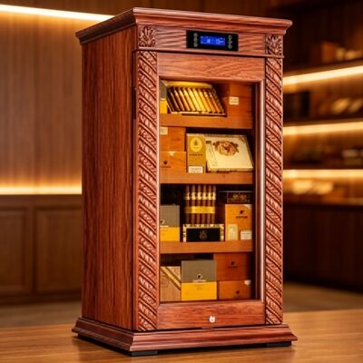 Buen precio Exquisito gabinete humidificador enfriador de cigarros de madera maciza Vintage en línea