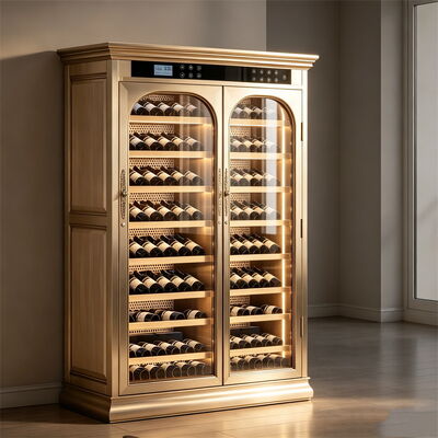 Buen precio Refrigerador de vino de madera con control de temperatura de doble zona y pantalla táctil digital en línea