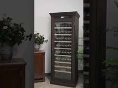 Cabinet de refrigeración de vino con marco de madera marrón oscuro